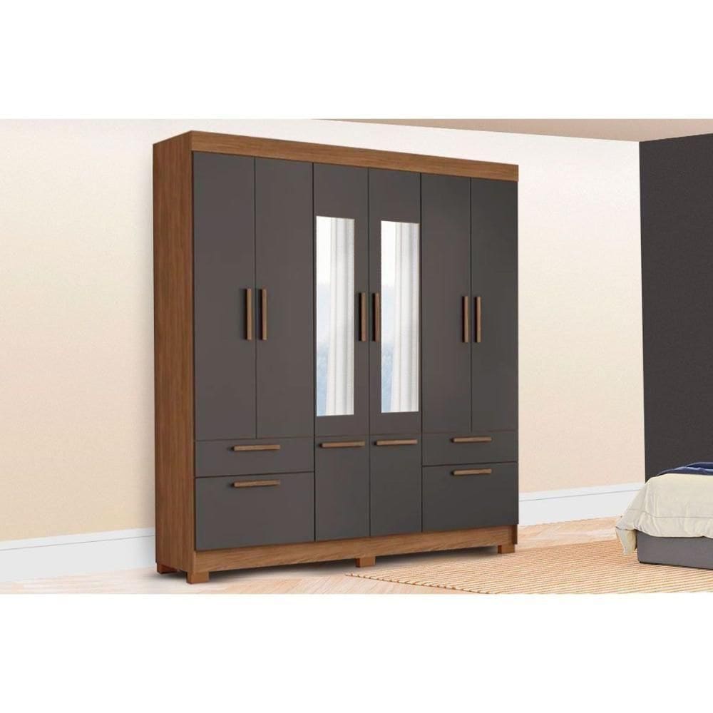 Guarda Roupa Casal 8 Portas (2 C/ Espelho) E 4 Gavetas C/ Pés Curitiba 8.4 Jatobá/grafite - Santos Andirá