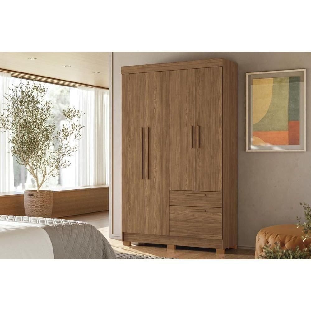 Guarda Roupa Solteiro 4 Portas E 2 Gavetas C/ Pés Londrina 4.2 Jatobá - Santos Andirá