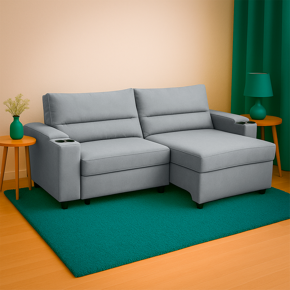 Sofá Retrátil Acapulco SMP Com Porta Copo Embutido Veludo 2m Grafite