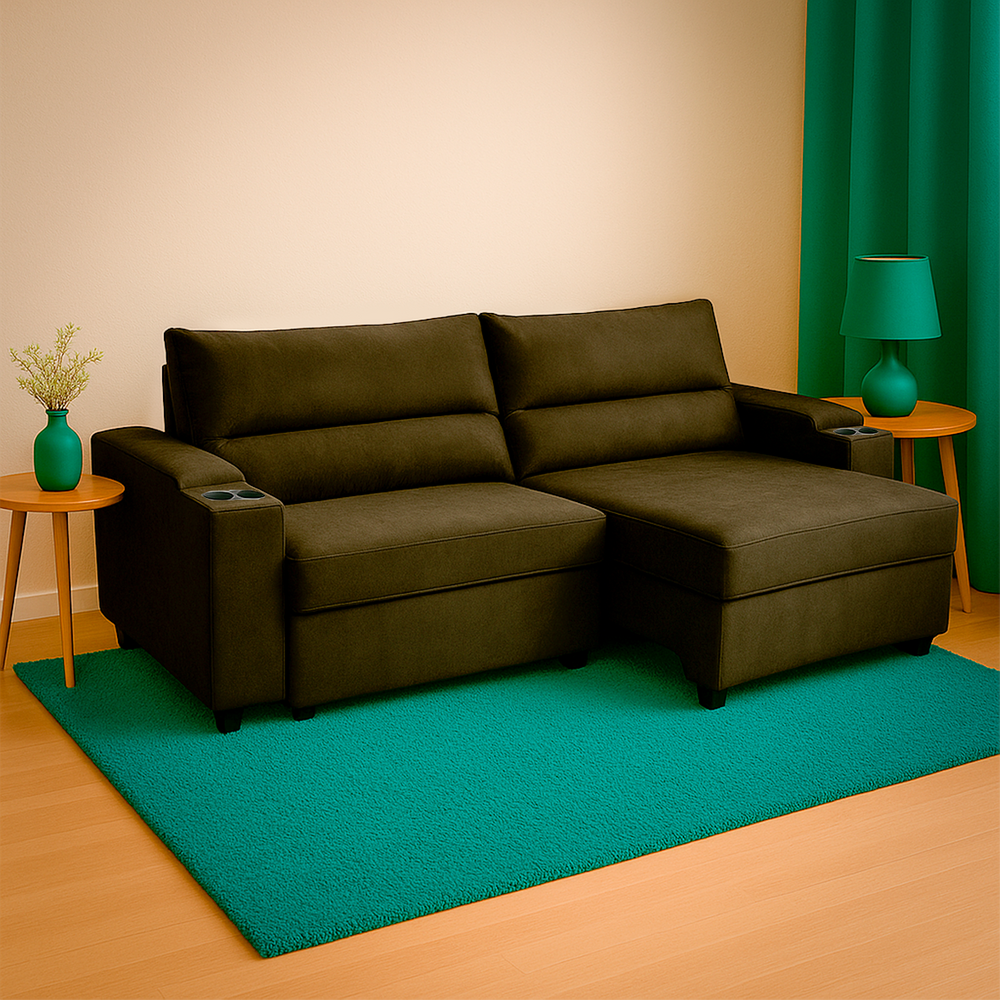 Sofá Retrátil Acapulco SMP Com Porta Copo Embutido Veludo 2m Marrom