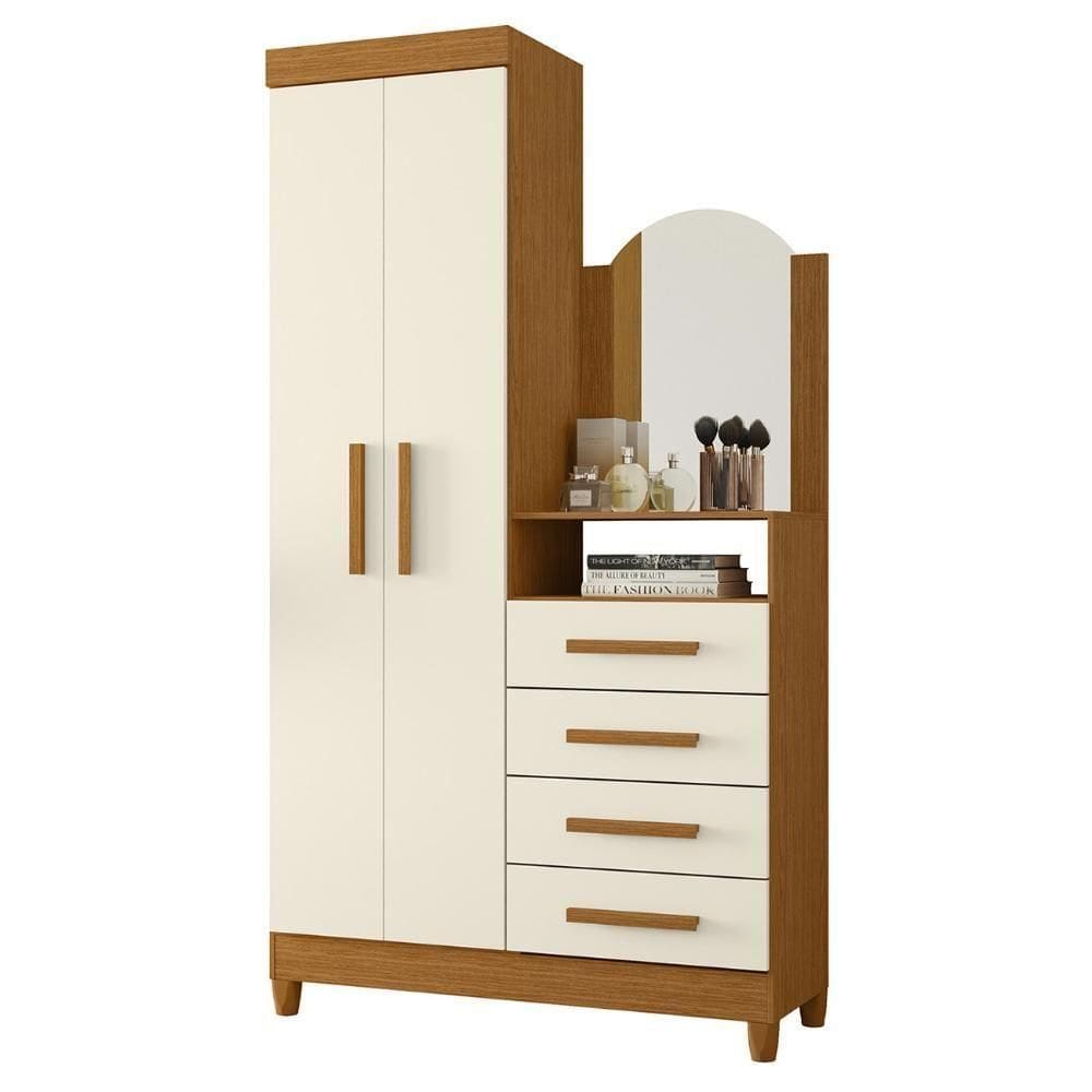 Guarda Roupa Cômoda Com Espelho 103cm Maite A02 Off/cinamomo - Mpozenato