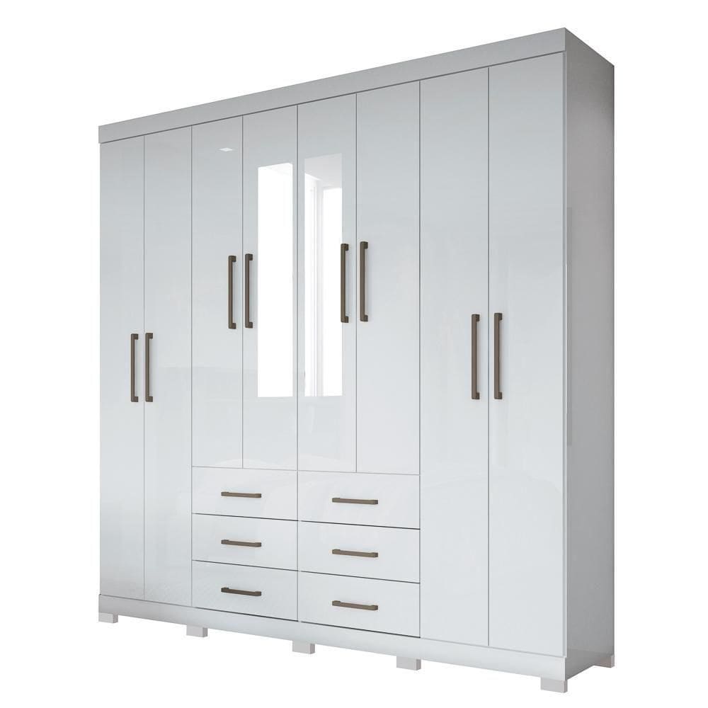 Guarda Roupa Casal Com Espelho 8 Portas 6 Gavetas Liverpool New Branco - Santos Andirá