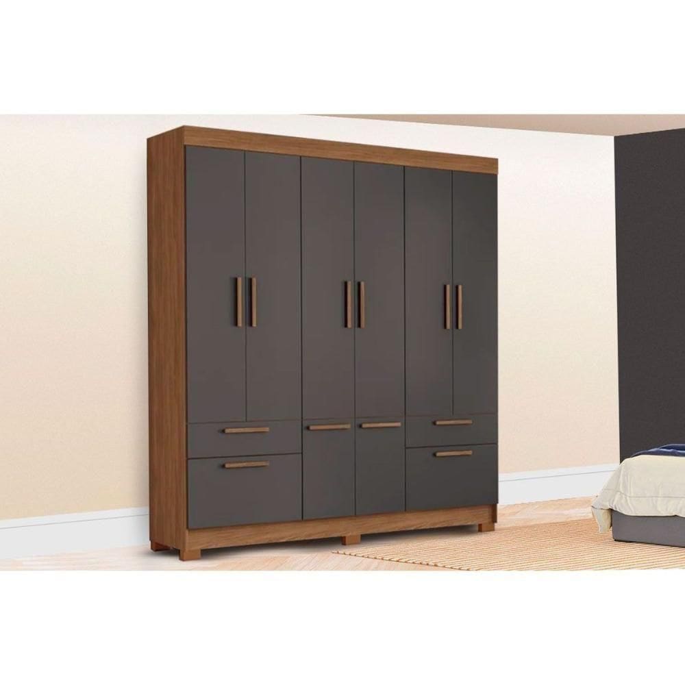 Guarda Roupa Casal 8 Portas E 4 Gavetas C/ Pés Curitiba Jatobá/grafite - Santos Andirá