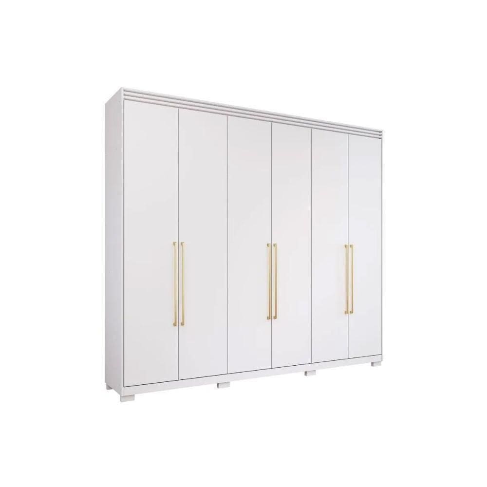 Guarda Roupa Casal 6 Portas E 5 Gavetas C- 1 Espelho Interno Aurora Branco - Panan
