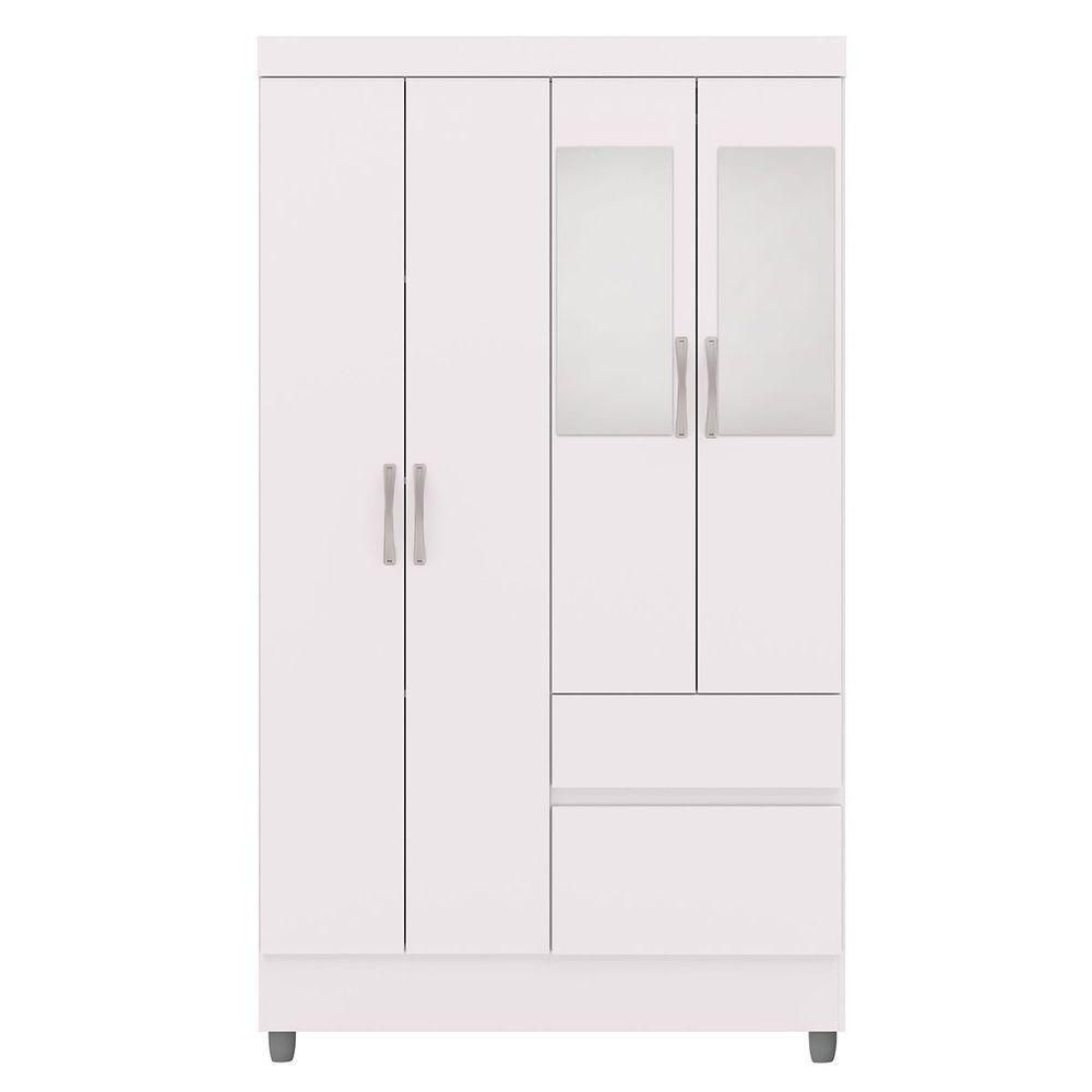 Guarda-roupa Solteiro 4 Portas 2 Gavetas Com Espelho Ideval Branco-camarim