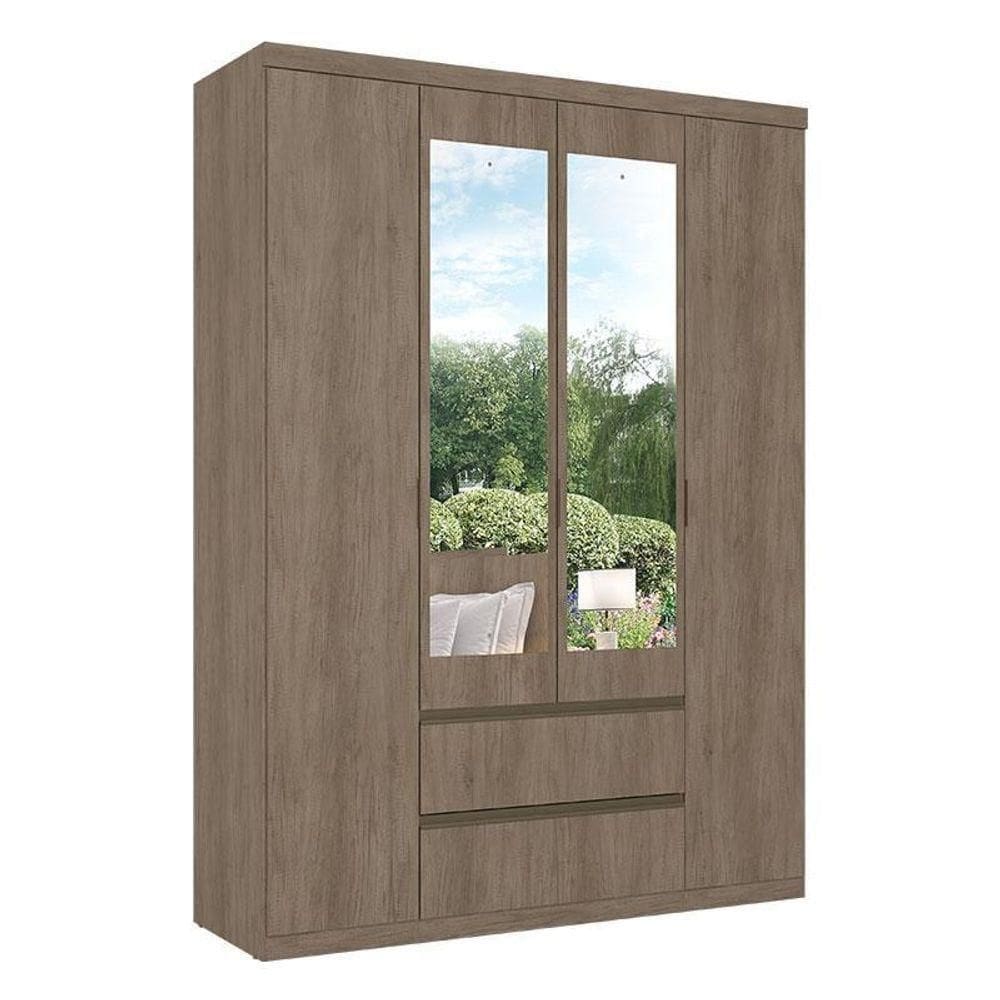 Guarda Roupa Solteiro Nobre Slim Glass 4 Portas Rustic Acetinado - Thb