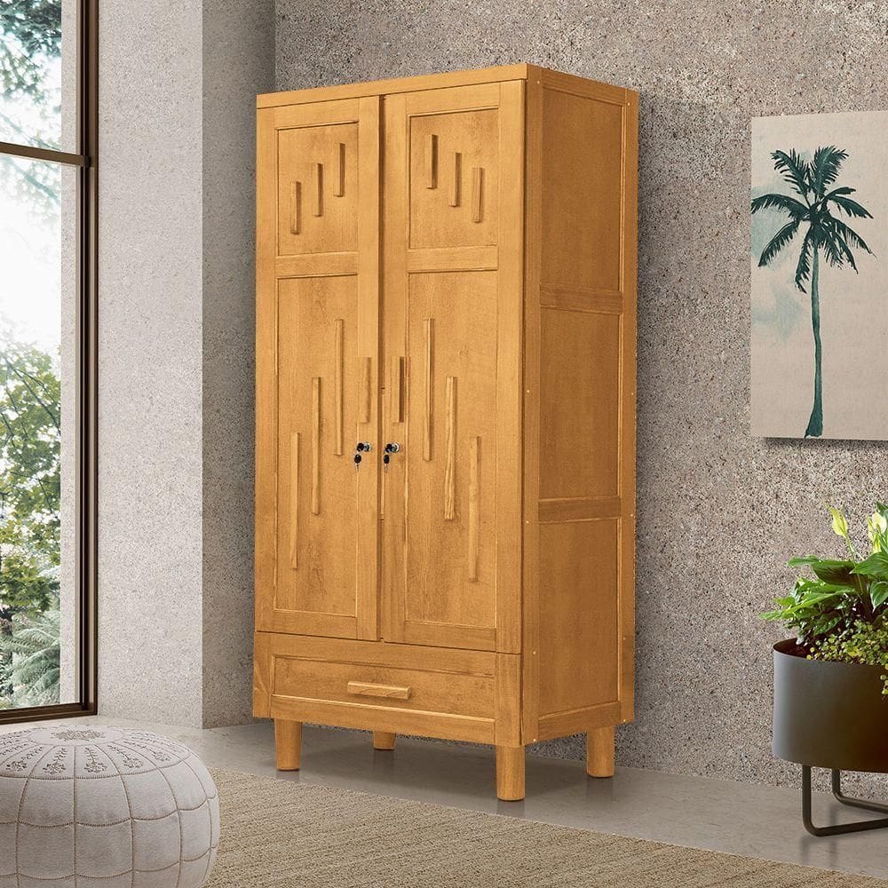 Roupeiro Munique Para Quarto Casal Madeira Maciça Alta Durabilidade Imbuia