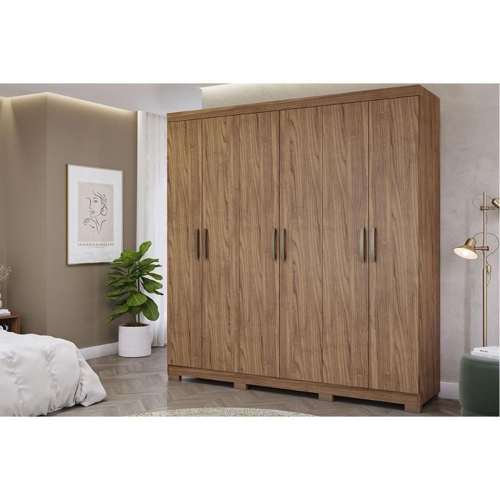 Guarda Roupa 6 Portas E 3 Gavetas C- Espelho Interno Clara Cinamomo - Panan