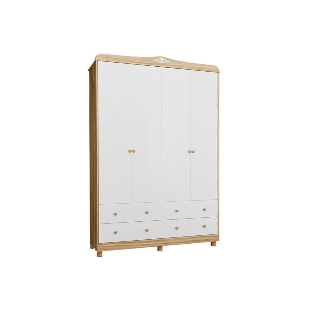 Guarda Roupa 4 Portas Elô C/ E 4 Gavetas Branco/amendoa - Peroba