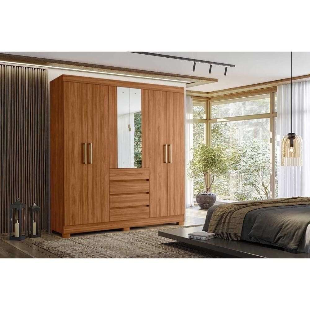 Guarda Roupa Casal 6 Portas (2 C- Espelho) E 4 Gavetas ópera Nogueira Touch - Demóbile
