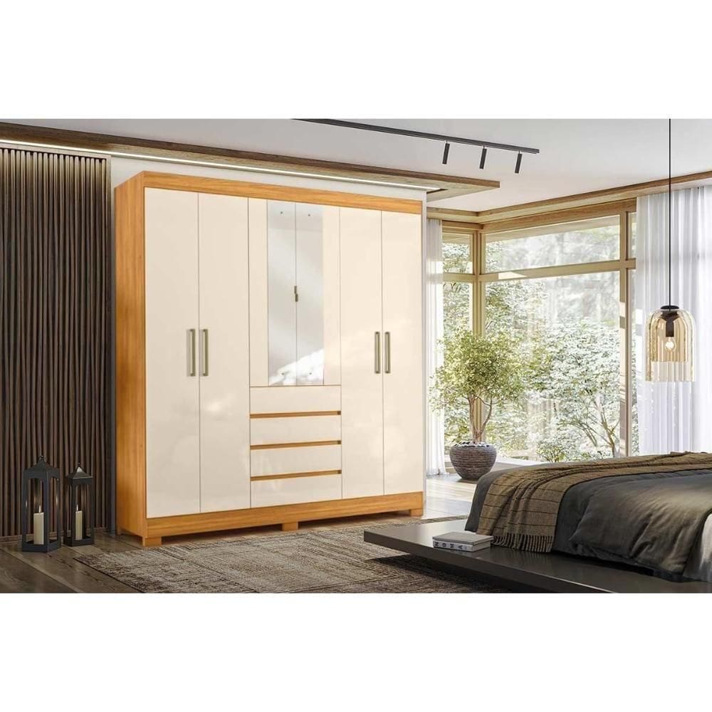Guarda Roupa Casal 6 Portas (2 C- Espelho) E 4 Gavetas ópera Cinamon-off White - Demóbile