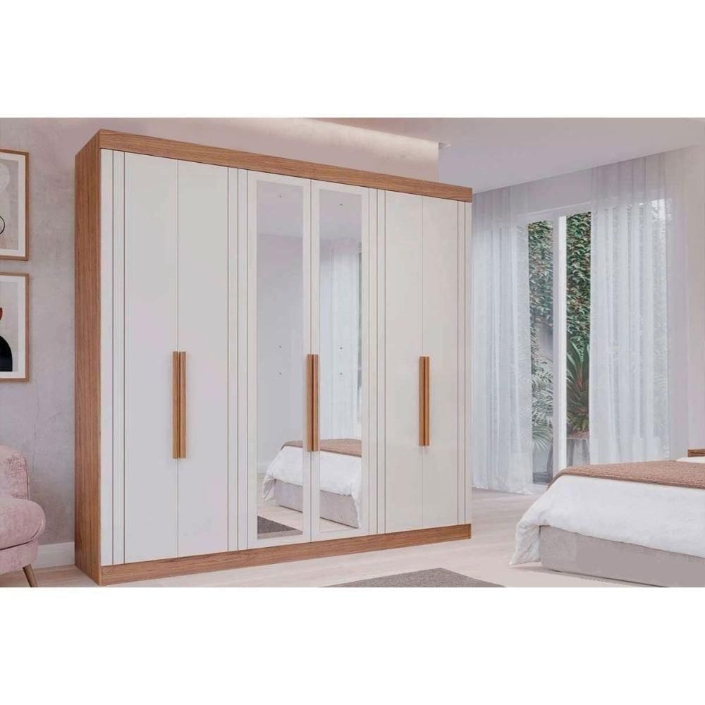 Guarda Roupa Casal 6 Portas (2 C- Espelho) E 6 Gavetas Cecilia Cinamomo-off White - Panan