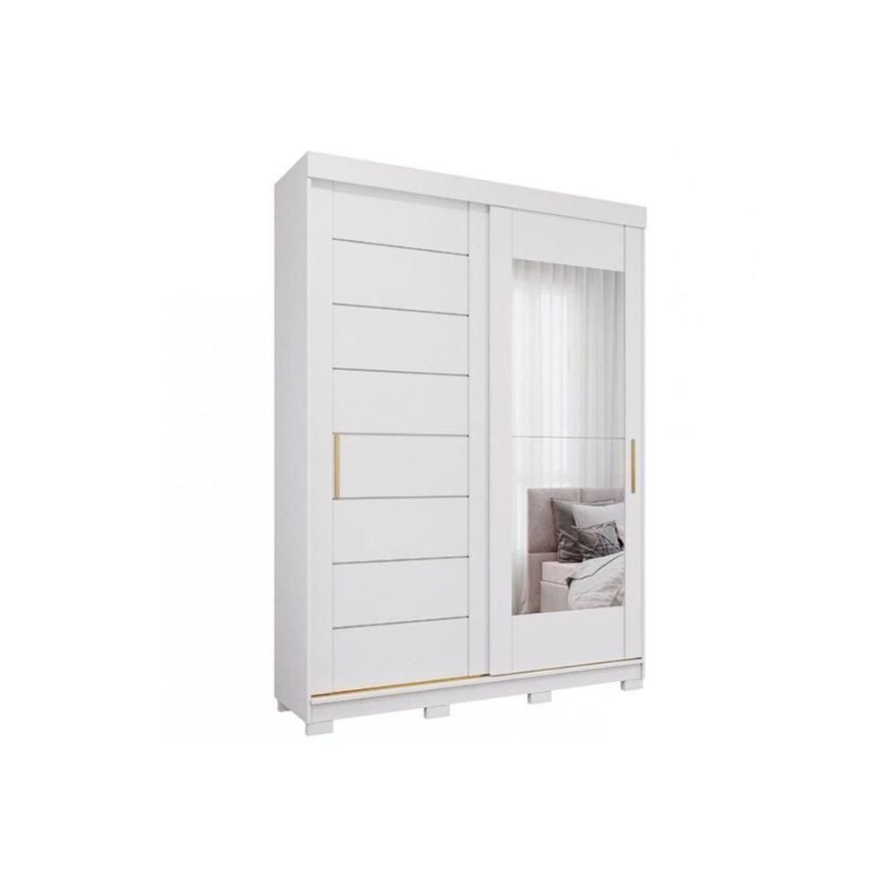 Guarda Roupa 2 Portas De Correr (1 C- Espelho) E 3 Gavetas C- Pés Liz Branco - Panan