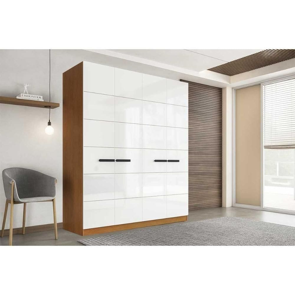 Guarda Roupa Casal 4 Portas E 4 Gavetas Lisboa Freijo/branco - Politorno