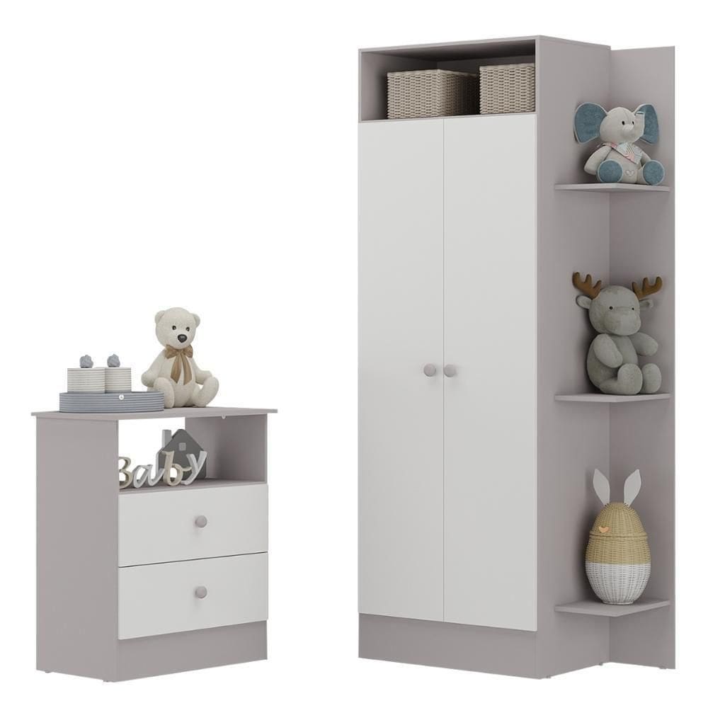 Guarda-roupas 2 Portas Com Cômoda 2 Gavetas Multimóveis Mp4264 - Cinza-branco Cinza-branco