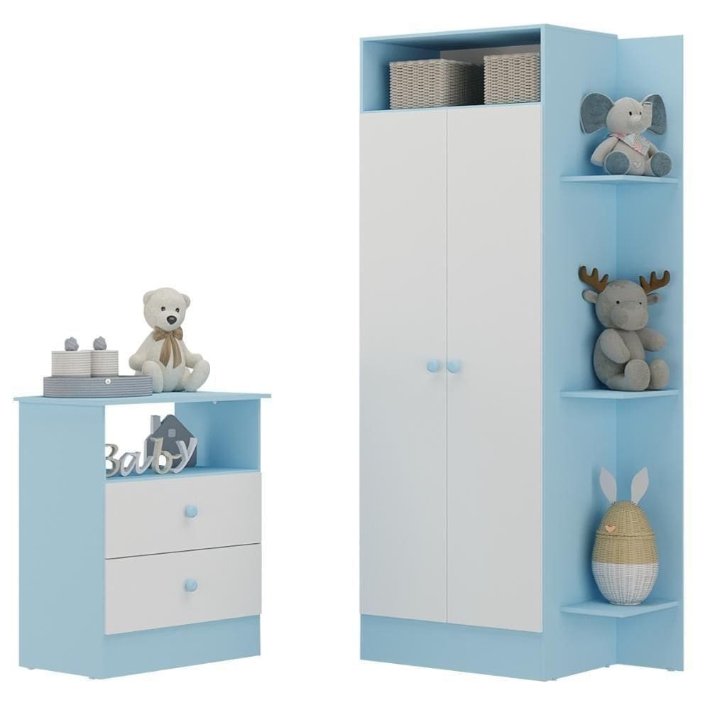Guarda-roupas 2 Portas Com Cômoda 2 Gavetas Multimóveis Mp4264 - Azul-branco Azul-branco