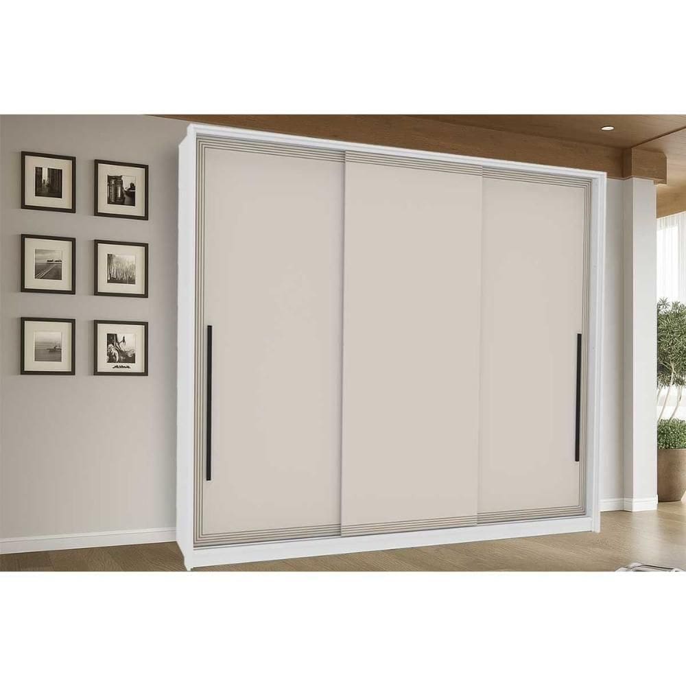 Guarda Roupa Casal 3 Portas De Correr E 4 Gavetas Valência Branco/creme - Politorno