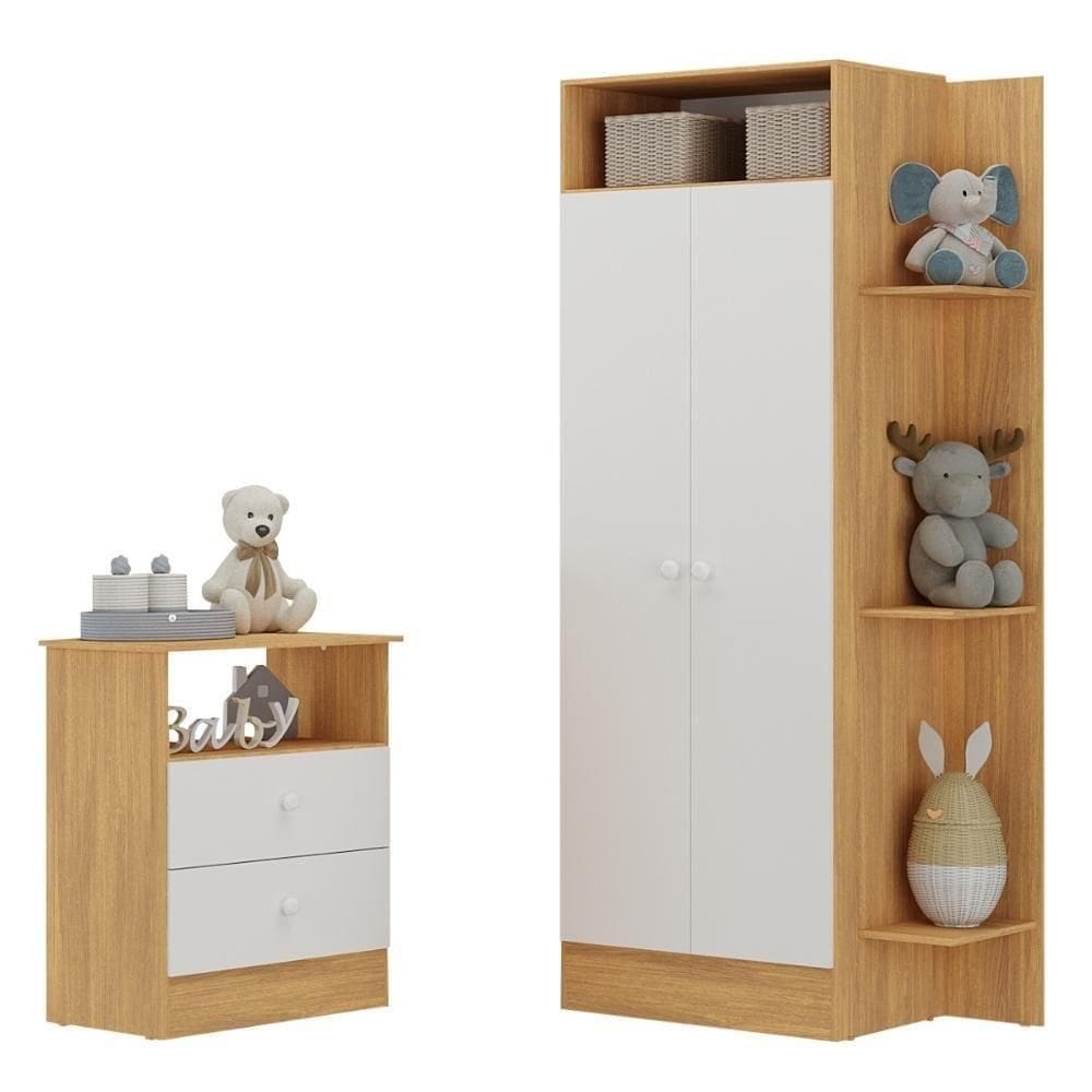 Guarda-roupas 2 Portas Com Cômoda 2 Gavetas Multimóveis Mp4264 - Madeirado-branco Madeirado-branco