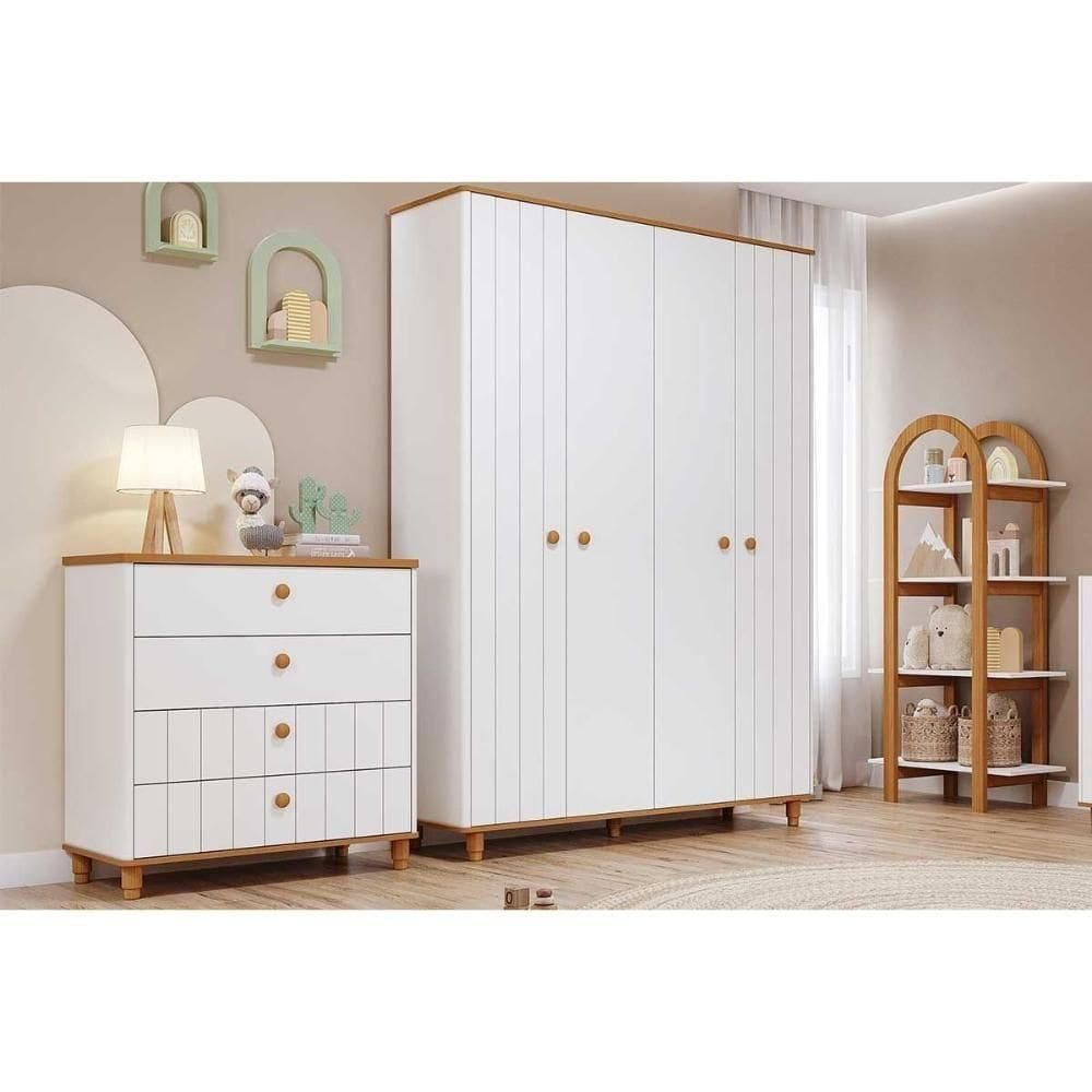 Quarto Infantil Completo Cupcake 2 Peças (guarda Roupa+cômoda) Qi105 Branco/nature - Permóbili Baby