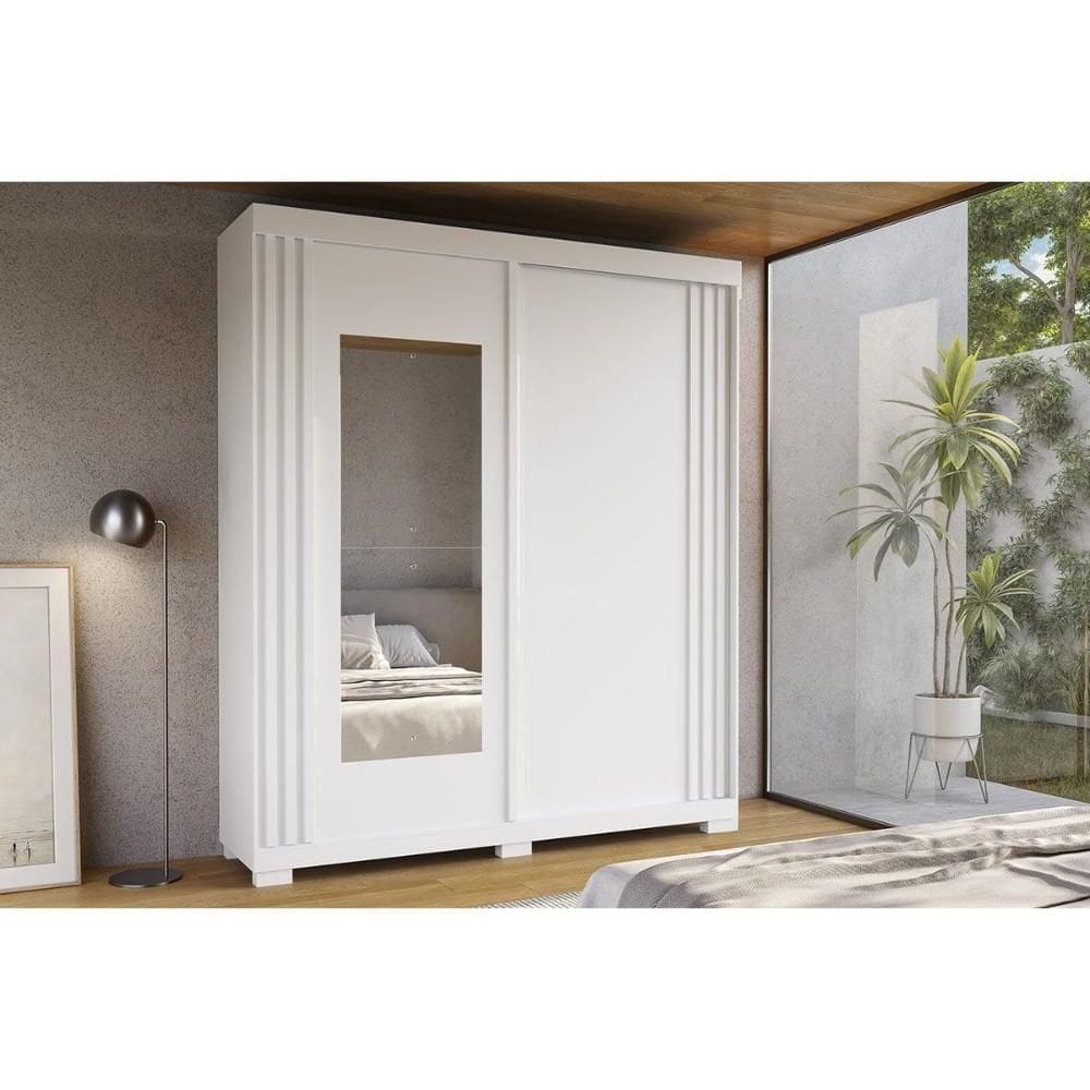 Guarda Roupa Solteiro 2 Portas (1 C/ Espelho) E 3 Gavetas Athena Branco - Acp