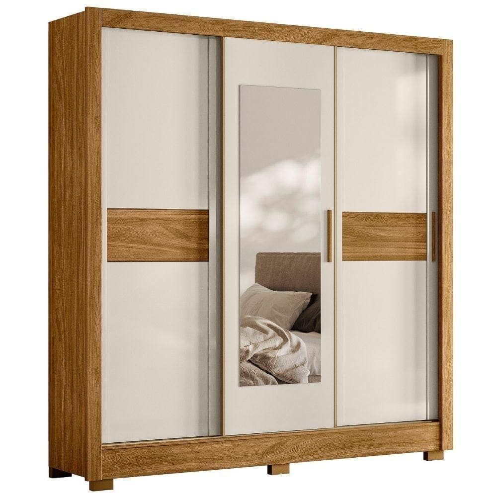 Guarda Roupa Casal 3p Espelho 202 Cm Bahamas Freijo Off White Moval