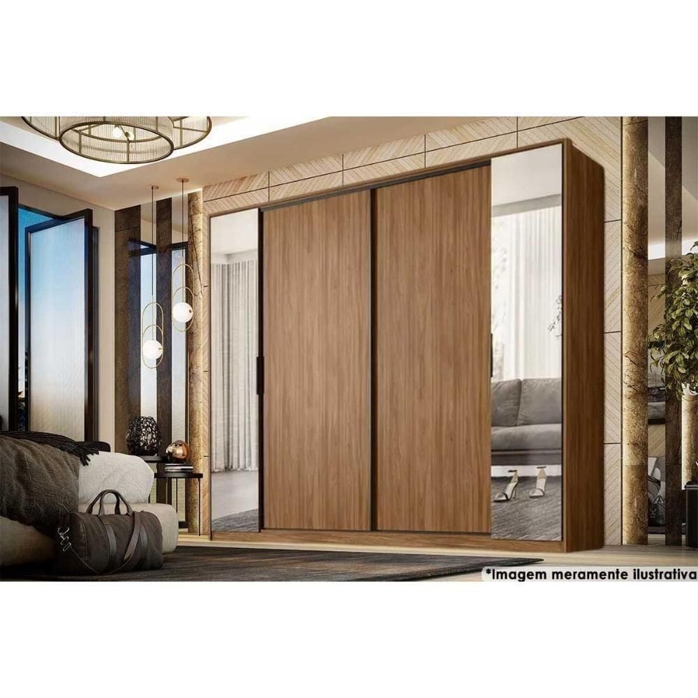Guarda Roupa 4 Portas (2 De Correr E 2 De Giro C/ Espelho) E 4 Gavetas Laredo Nogueira/nogueira Ou Nude - Demóbile