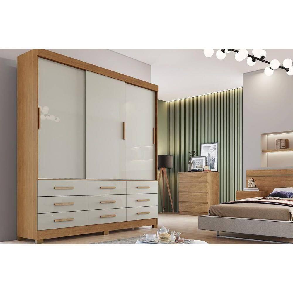 Guarda Roupa 3 Portas E 9 Gavetas Buriti/jequitibá Cumaru/fendi 25 - Novo Horizonte