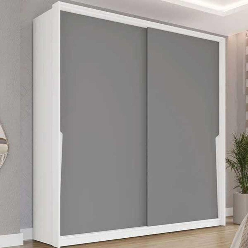 Guarda Roupas 2 Portas De Correr E 2 Gavetas Porto Branco/cinza - Politorno