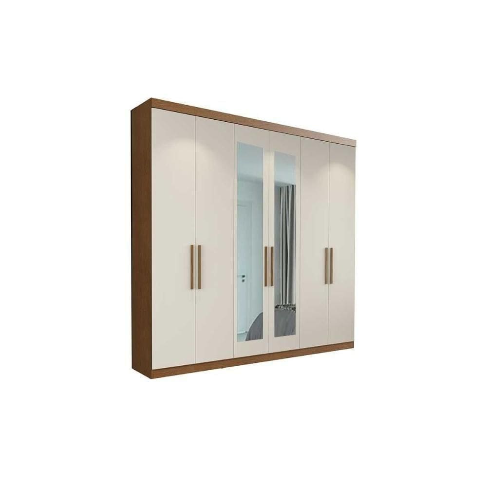 Guarda Roupa Casal 6 Portas (2 C/ Espelho) E 2 Gavetas Ph1707 Cedro/off White - Herval