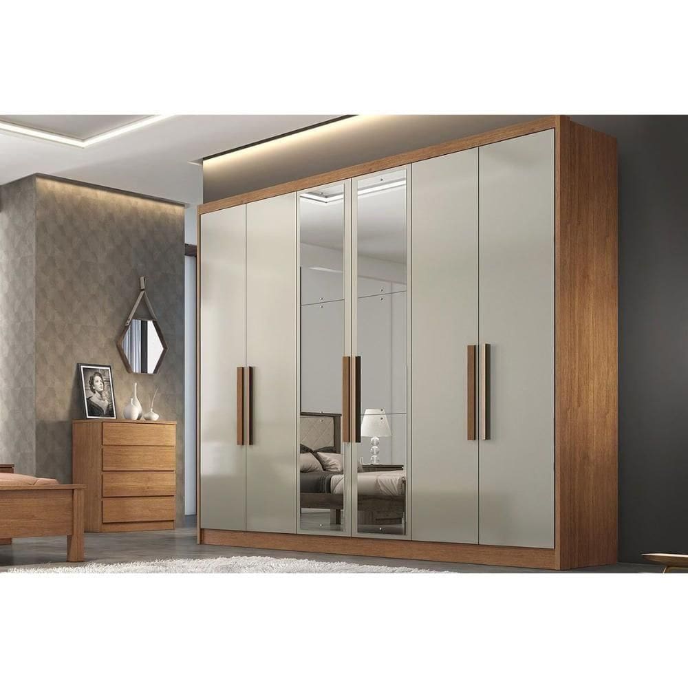 Guarda Roupa Casal 6 Portas (2 C/ Espelho) E 4 Gavetas Rizon/linea Plus Cumaru/fendi 25 - Novo Horizonte