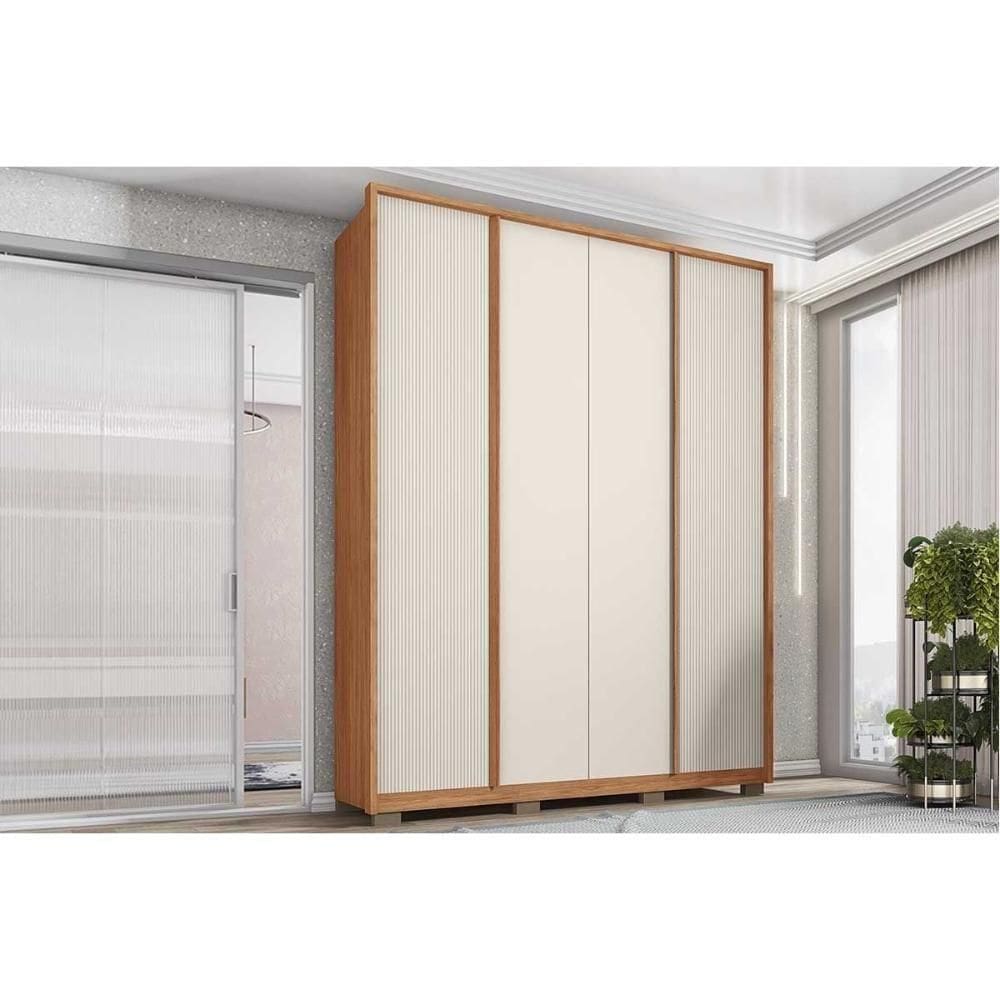 Guarda Roupa Solteiro 4 Portas E 3 Gavetas Lior Freijo/off White Mr - Caemmun