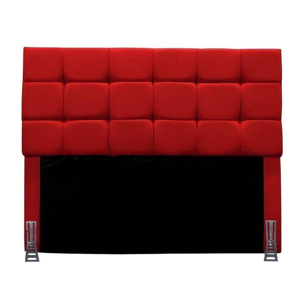 Cabeceira Casal 140 Cm Estofada Mali Em Suede Com Frame Vermelho