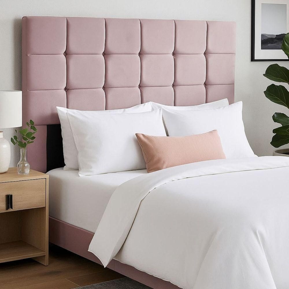 Cabeceira Cama De Casal 140 Cm Malta Em Suede Com Frame Rose