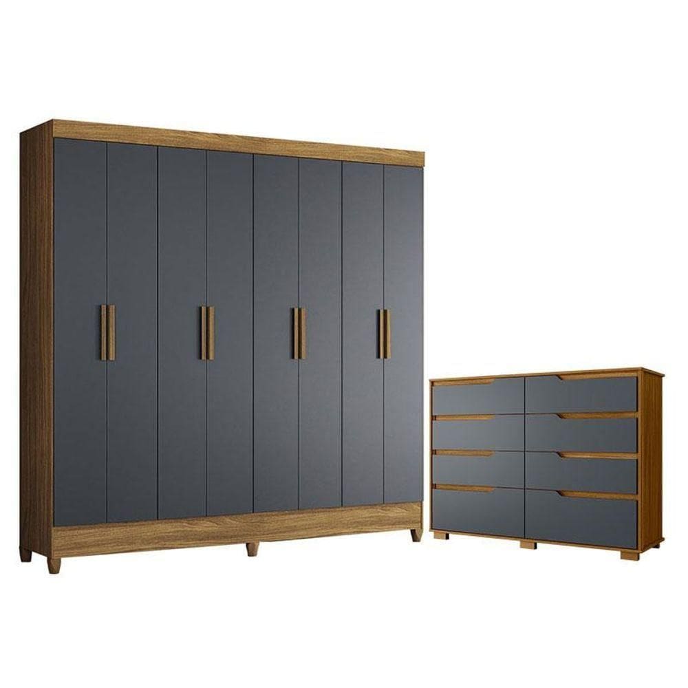 Guarda Roupa Casal Marajó E Cômoda Georgia Freijó Cinza - Moval