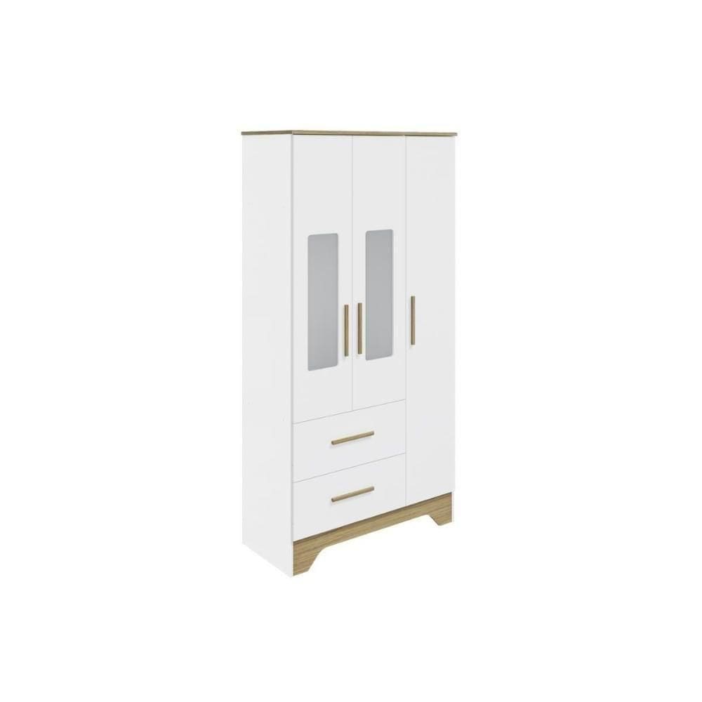 Guarda Roupa 3 Portas C/ (2 Cristal) E 2 Gavetas Popy Retrô Branco/amendoa - Peroba