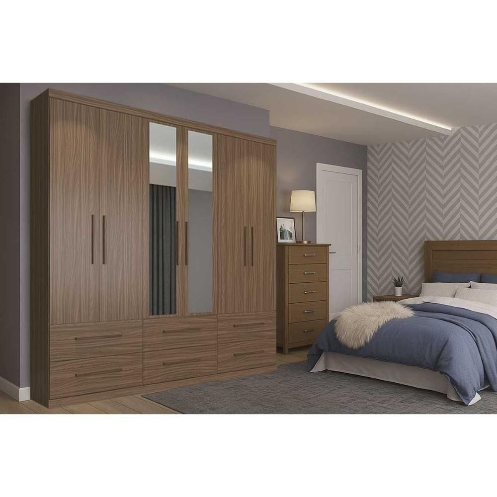 Guarda Roupa Casal 6 Portas (2 C/ Espelho) E 6 Gavetas Ph 1691 Nogueira - Herval