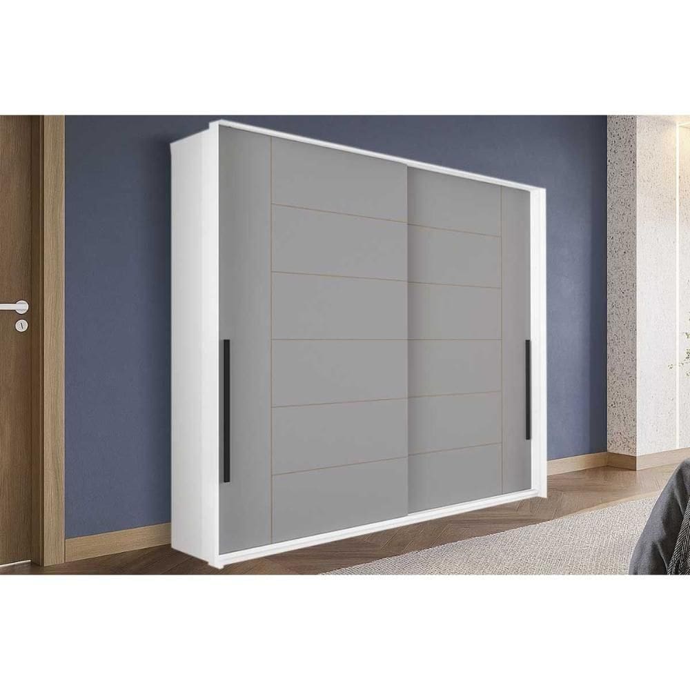 Guarda Roupas 2 Portas De Correr E 2 Gavetas Lisboa Branco/cinza - Politorno