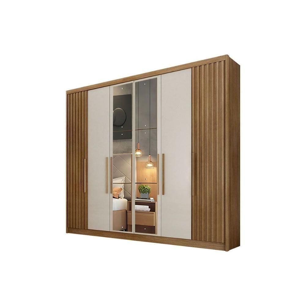 Guarda Roupa Casal 6 Portas (2 C/ Espelho E 2 Ripadas) E 8 Gavetas Bolonha/santoro Cumaru/fendi 25 - Novo Horizonte