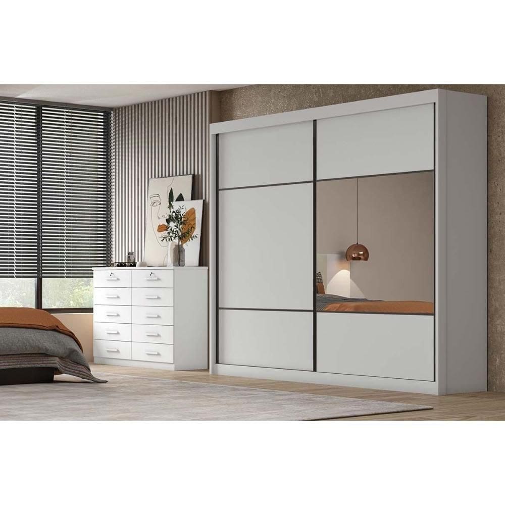 Guarda Roupa Casal 2 Portas E 8 Gavetas Belmonte/brusque Neve - Novo Horizonte