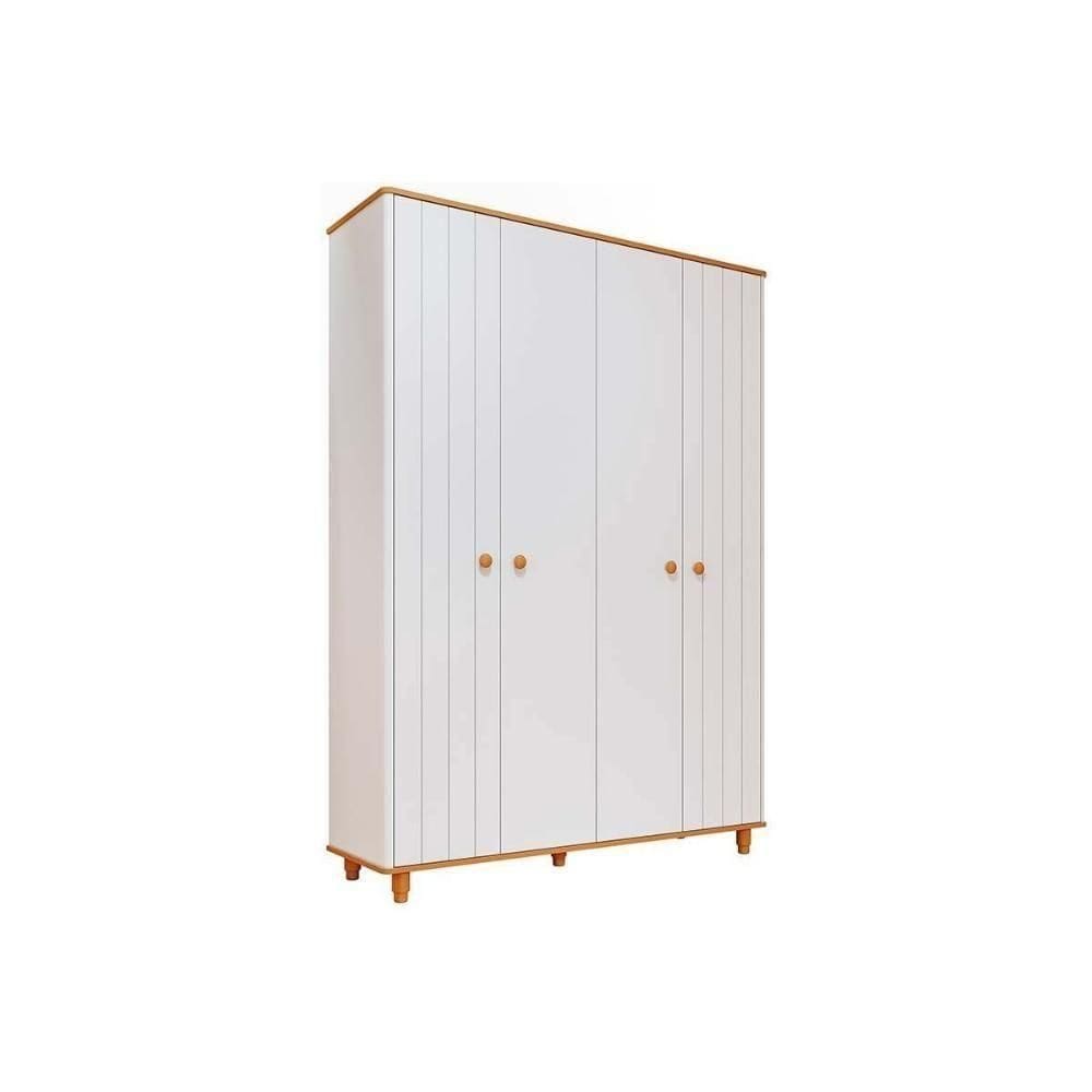 Guarda Roupa Infantil C/ 4 Portas (2 Ripadas) Cupcake Branco/nature - Permóbili Baby