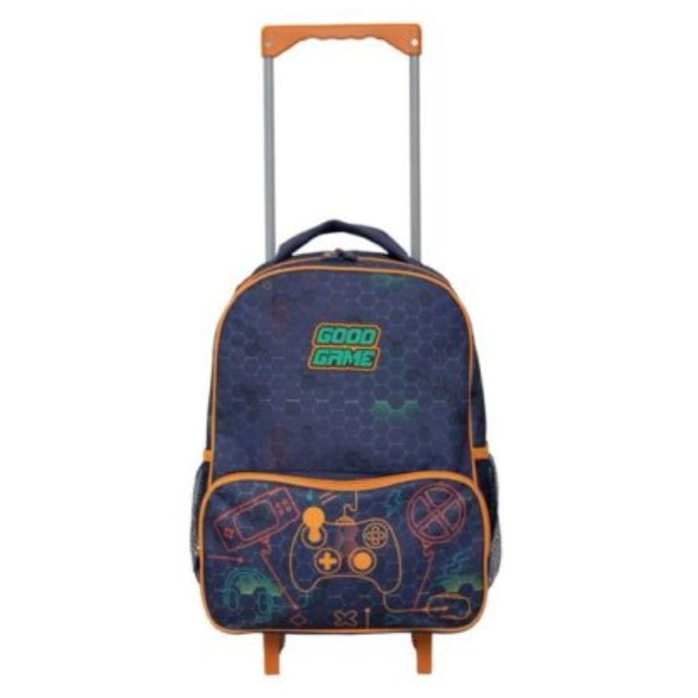 Mochila Escolar Good Game C/ Rodinhas + Alça Reforçada + Alça de Costas em Poliéster - Good Dark - Yins Kids