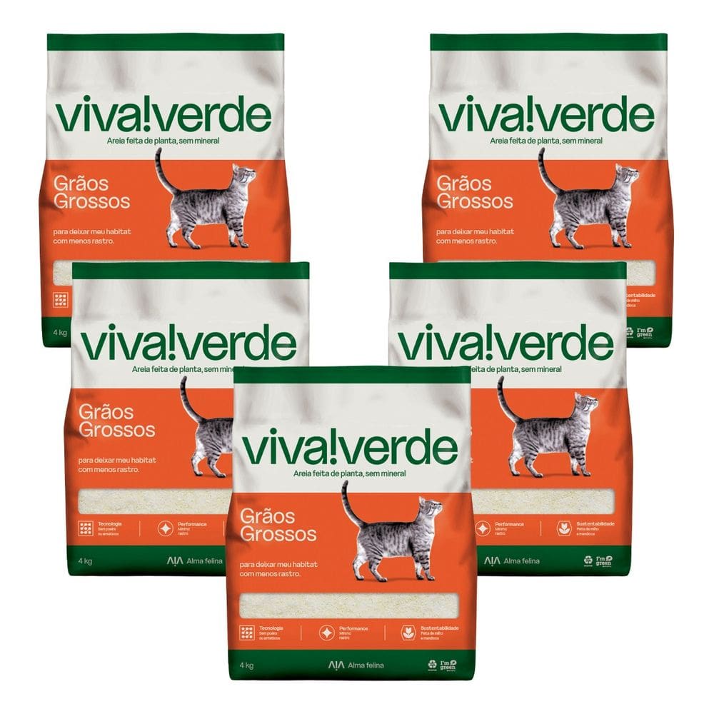 Kit Areia Viva Verde Biodegradável - Grãos Grossos (nova Embalagem) - Super Premium Para Gatos 20kg