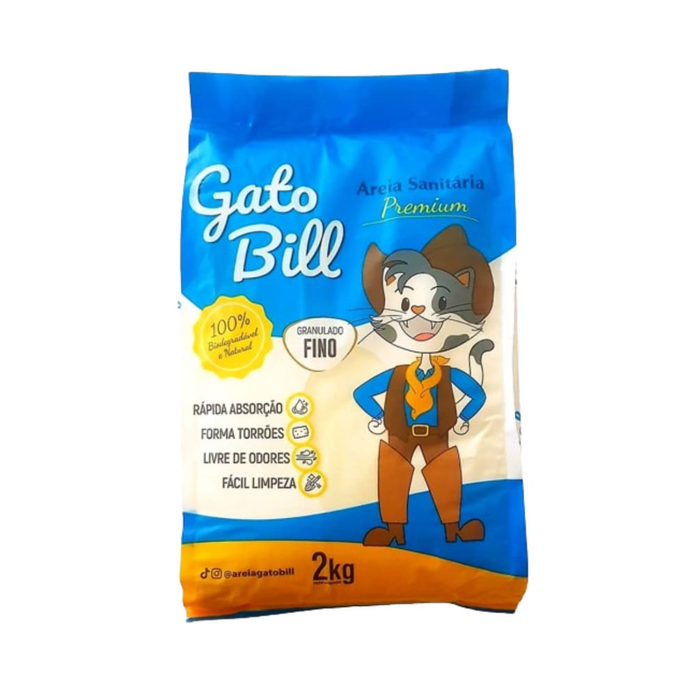 Areia Higienica Gato Bill Premium 2,0 Kg Grãos Finos Milho E Mandioca