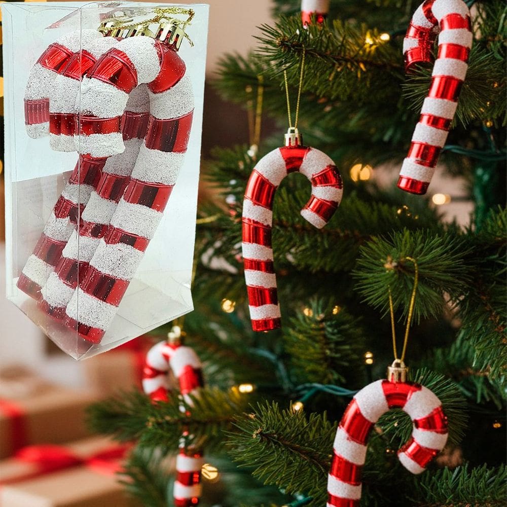 Pendente Bengala Natalina Enfeite Árvore Natal Kit 6pçs 14cm