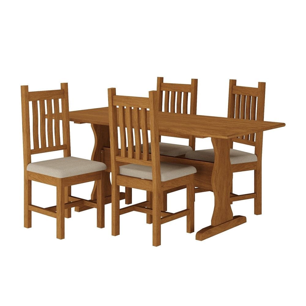 Conjunto Mesa 120cm X 80cm com 4 Cadeiras Estofadas Germany Mogno Mel