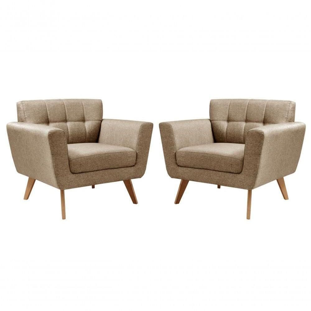 Conjunto 2 Poltronas Bruna Confortável Decorativa Moderna - Linho Marrom 150