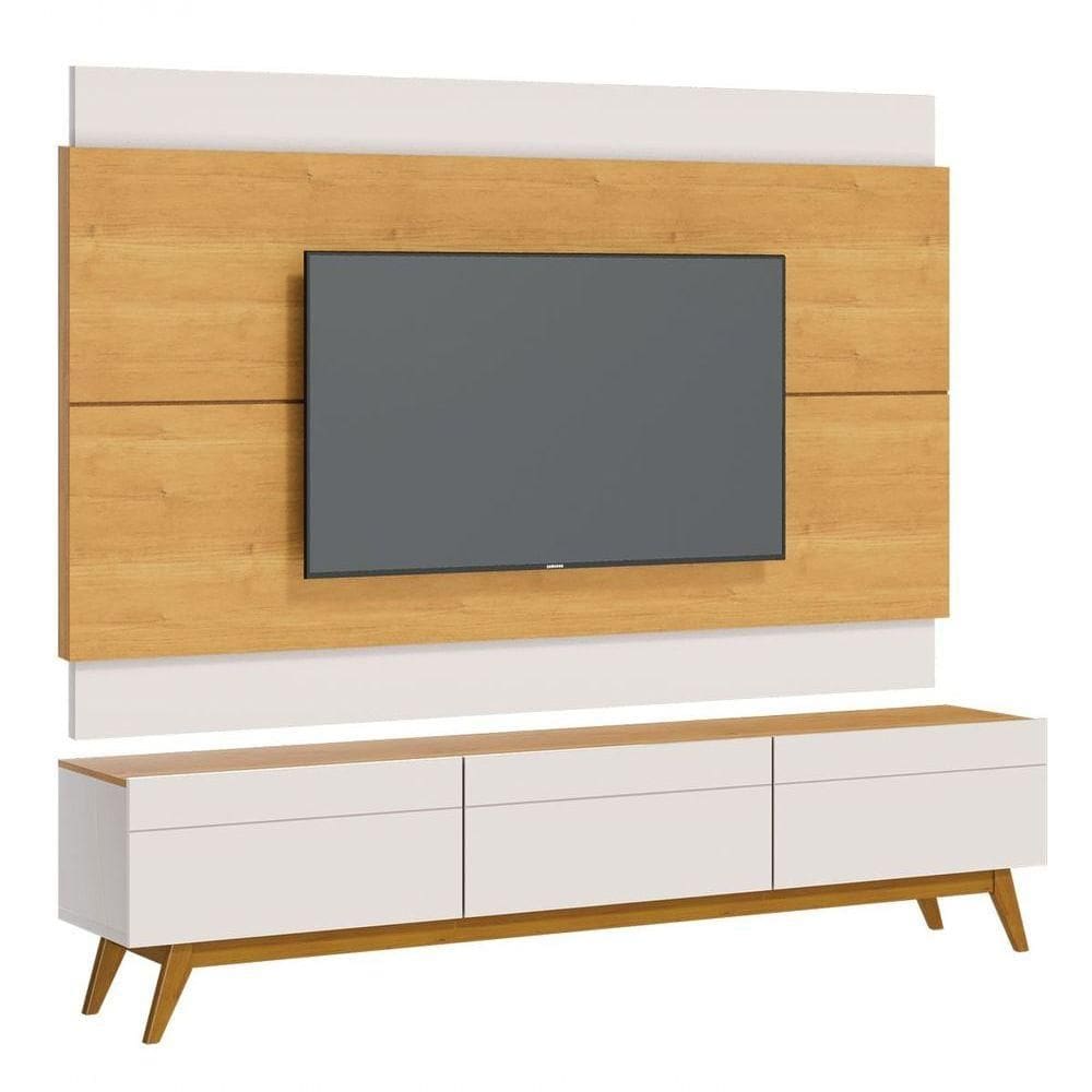 Rack Com Painel Classic 3g 2.2 Nature Com Off White - Imcal Móveis