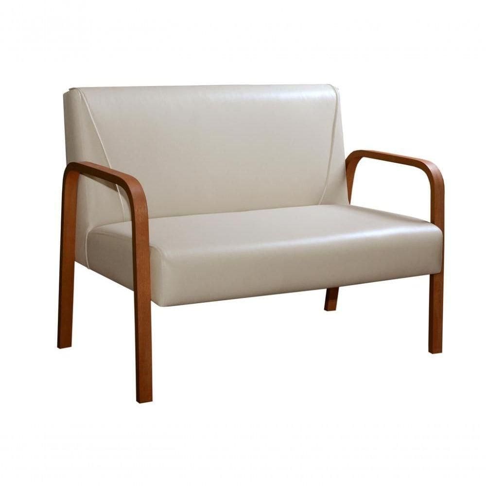 Poltrona Namoradeira Anita Decorativa Braço Madeira Moderna Corino Bege 370