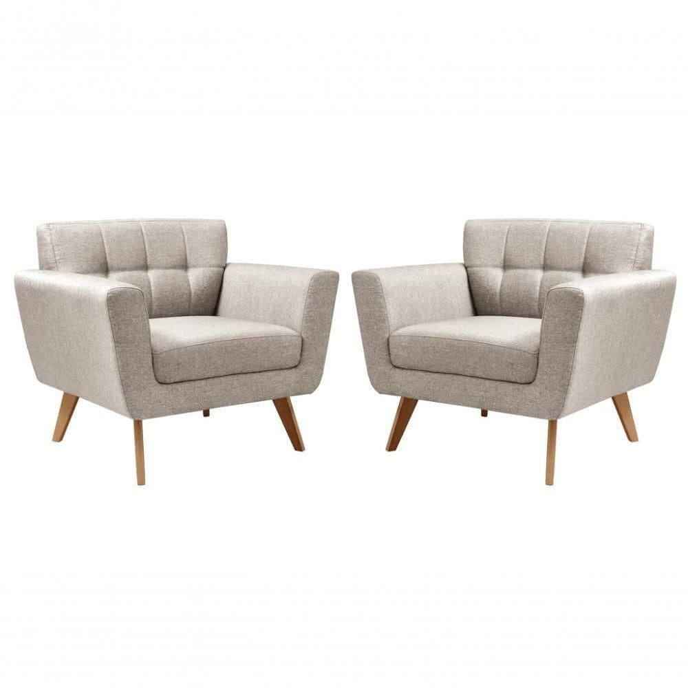 Conjunto 2 Poltronas Bruna Confortável Decorativa Moderna - Linho Bege 140