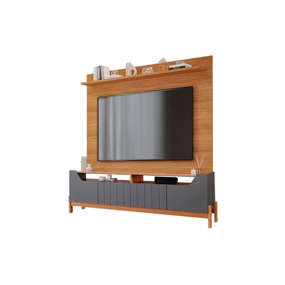 Rack Bancada C/ Painel P/ Até 70 Pol Moema/sotile 4 Portas E Pés 180x197cm Grafite/nature - Permóbili